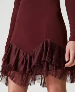 Abito Corto Con Balze Plissé In Tulle