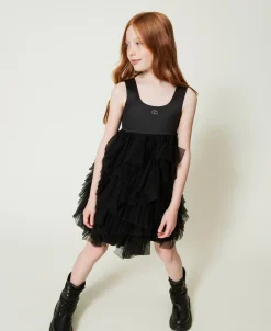 Abito Corto Con Volant In Tulle