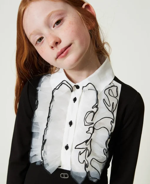 Abito Corto Con Volant In Organza
