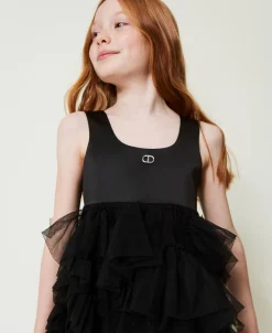Abito Corto Con Volant In Tulle