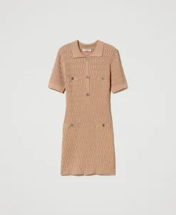 Abito Corto Fitted In Maglia Con Bottoni