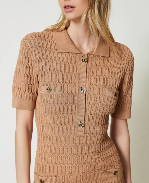 Abito Corto Fitted In Maglia Con Bottoni