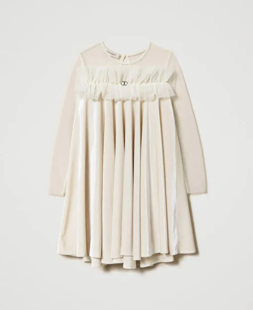 Abito Corto In Ciniglia E Tulle