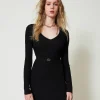 Abito Corto In Maglia A Costine Con Cintura