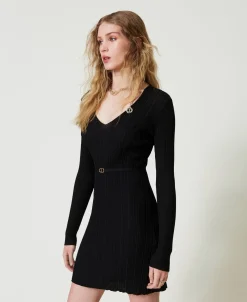 Abito Corto In Maglia A Costine Con Cintura