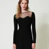 Abito Corto In Maglia Con Tulle E Ricamo