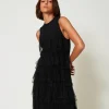 Abito Corto In Maglia Con Balze In Tulle