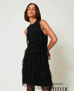 Abito Corto In Maglia Con Balze In Tulle