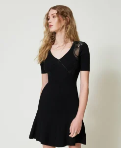 Abito Corto In Maglia Con Pizzo