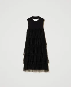 Abito Corto In Maglia Con Balze In Tulle