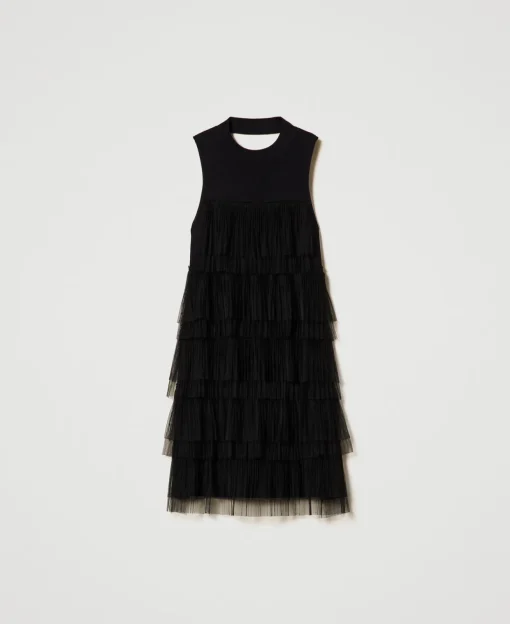 Abito Corto In Maglia Con Balze In Tulle