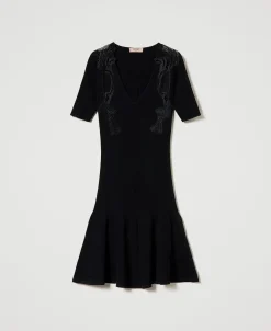 Abito Corto In Maglia Con Pizzo