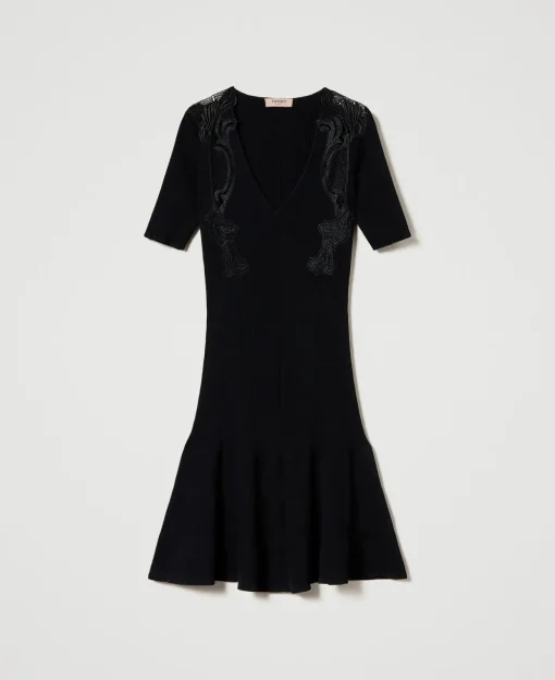 Abito Corto In Maglia Con Pizzo