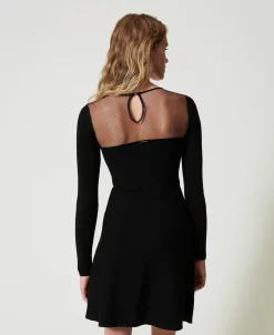 Abito Corto In Maglia Con Tulle E Ricamo
