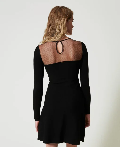 Abito Corto In Maglia Con Tulle E Ricamo