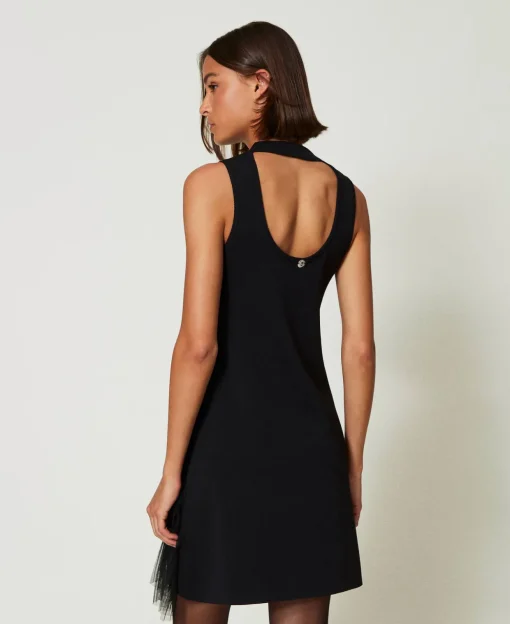 Abito Corto In Maglia Con Balze In Tulle