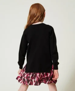 Abito Corto In Maglia Con Inserto Stampato