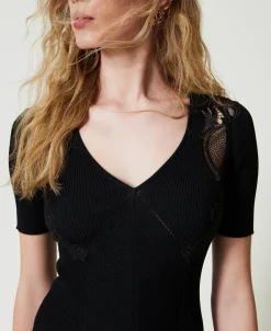 Abito Corto In Maglia Con Pizzo