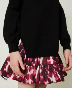 Abito Corto In Maglia Con Inserto Stampato