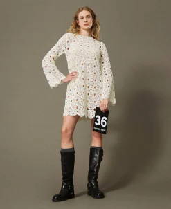 Abito Corto In Maglia Crochet