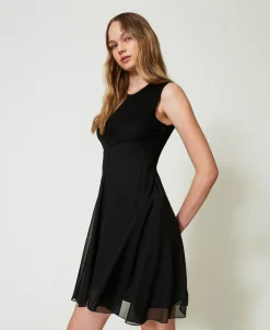 Abito Corto In Maglia E Georgette