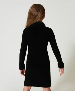 Abito Corto In Maglia Effetto Pelliccia