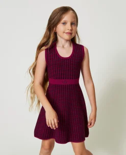 Abito Corto In Maglia Jacquard Pied De Poule