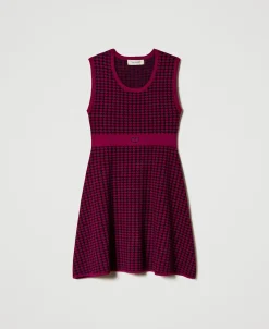 Abito Corto In Maglia Jacquard Pied De Poule