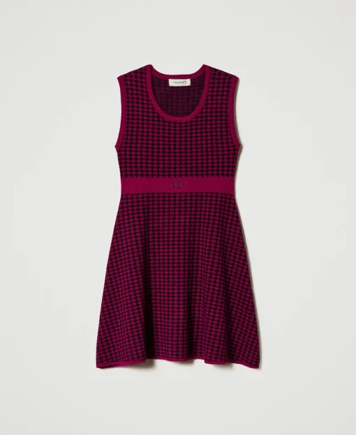 Abito Corto In Maglia Jacquard Pied De Poule