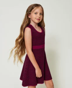 Abito Corto In Maglia Jacquard Pied De Poule