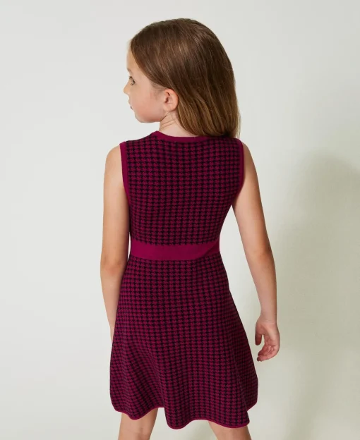 Abito Corto In Maglia Jacquard Pied De Poule