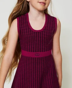 Abito Corto In Maglia Jacquard Pied De Poule