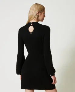 Abito Corto In Maglia Misto Lana Crochet