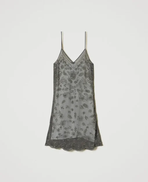 Abito Corto In Tulle Con Ricamo A Mano