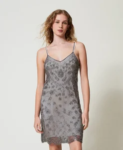 Abito Corto In Tulle Con Ricamo A Mano