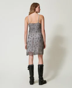 Abito Corto In Tulle Con Ricamo A Mano