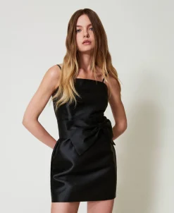 Abito Corto In Twill Mikado Con Fiocco