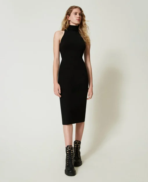 Abito Halter Longuette In Maglia