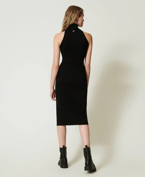 Abito Halter Longuette In Maglia