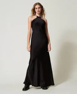 Abito Halter Lungo In Raso
