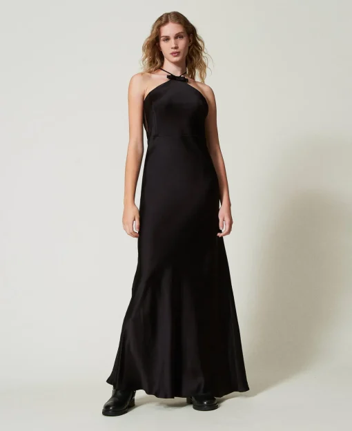 Abito Halter Lungo In Raso