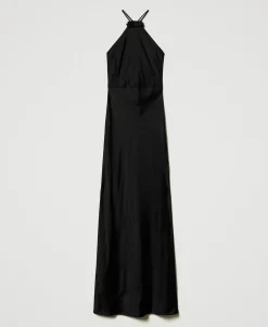 Abito Halter Lungo In Raso