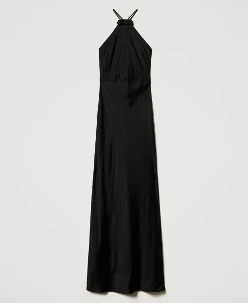 Abito Halter Lungo In Raso