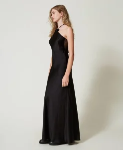 Abito Halter Lungo In Raso