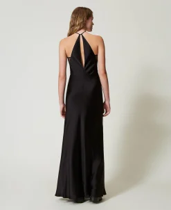 Abito Halter Lungo In Raso