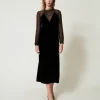 Abito Longuette In Chiffon E Velluto
