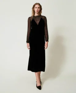Abito Longuette In Chiffon E Velluto