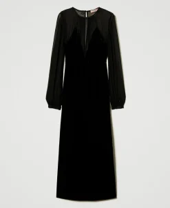 Abito Longuette In Chiffon E Velluto