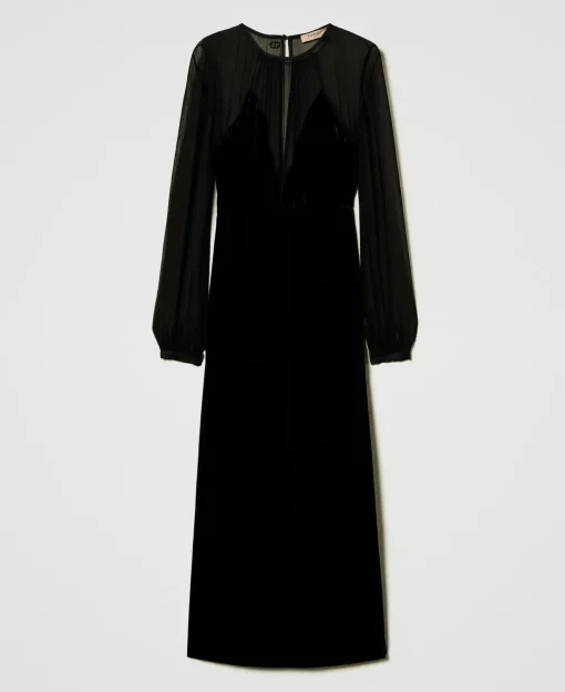 Abito Longuette In Chiffon E Velluto