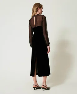 Abito Longuette In Chiffon E Velluto